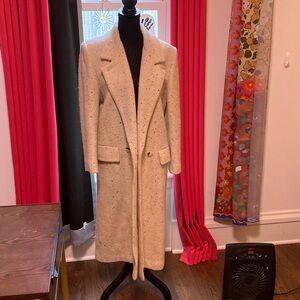 Vintage Chic Cream Double-Breasted Coat 100% Wool